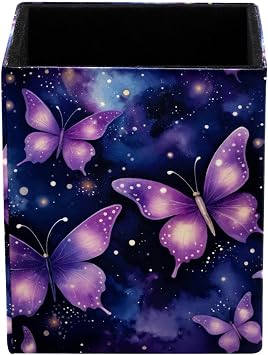 Pen Pencil Holder for Desk, Purple Butterflies Desk Pen Organizer Desktop Supplies and Accessories for Women Girls, Pen Cup Pencil Caddy for Office Home Art Supply