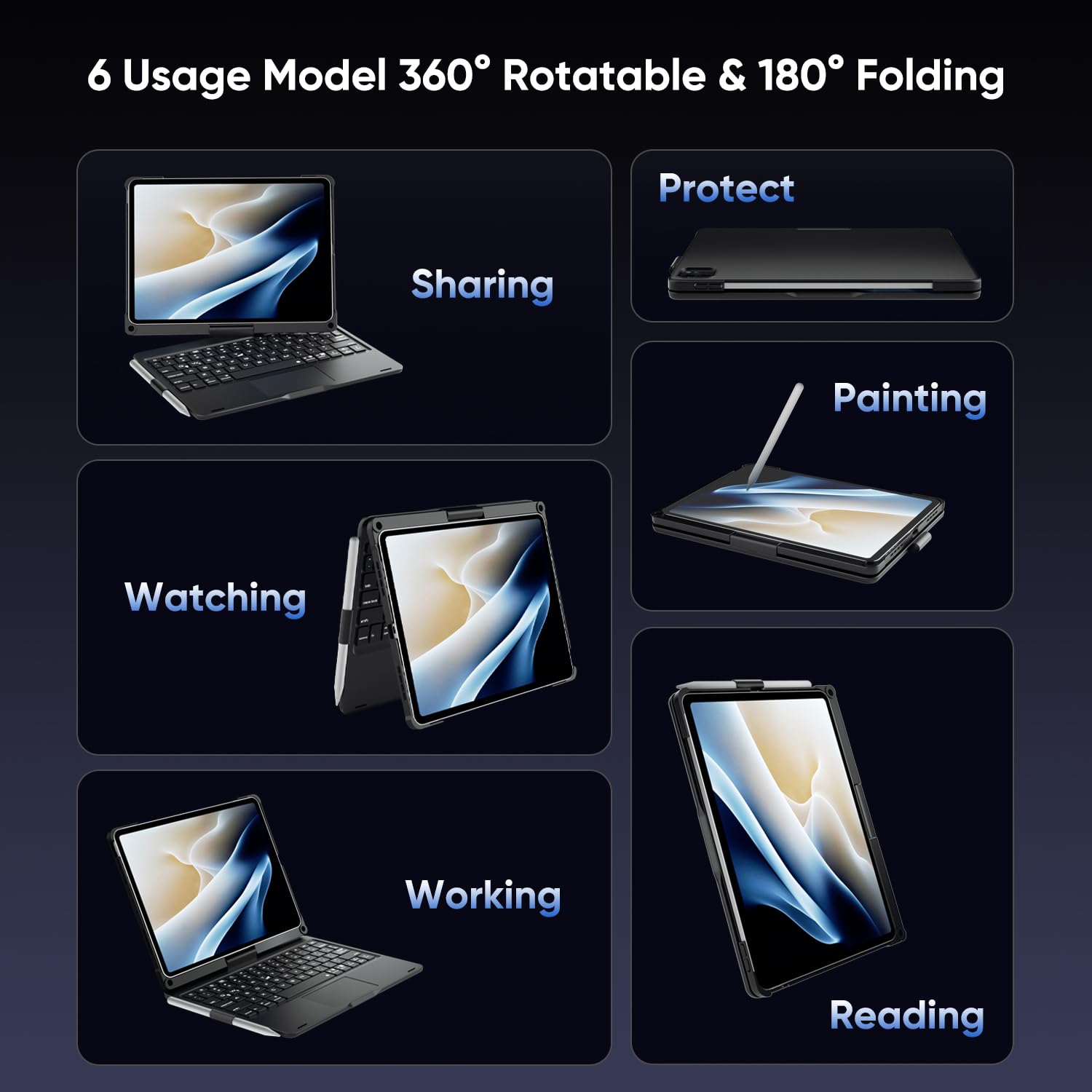 doqo iPad 11th A16 i 10. klawiatura z etui, obracane o 360° etui na klawiaturę do iPada 27.7 cm (czarne)