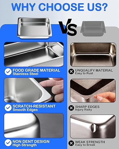 Miniatura 3 de WantJoin Sartenes de hotel con tapa de 1/1 tamaño completo de 6 pulgadas de profundidad, juego de 3 bandejas de metal de acero inoxidable,
