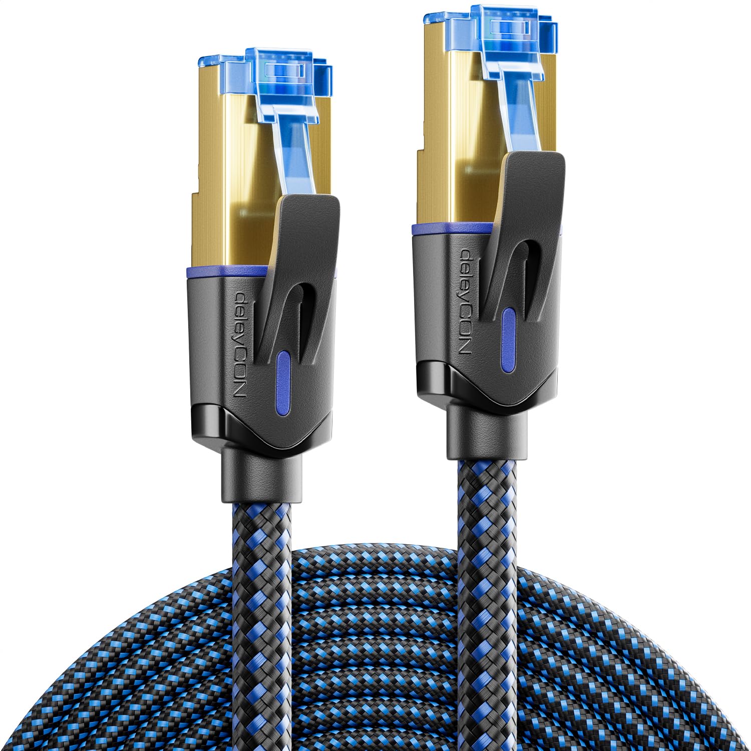 deleyCON 5m CAT 8 Netzwerkkabel (40 Gbit/s, Nylon, 100% Kupfer) S/FTP PIMF - Gigabit Ethernet Patchkabel LAN Kabel Cable - RJ45 Stecker für CAT8 CAT7 CAT6 POE PS5 Router PC Laptop - Schwarz