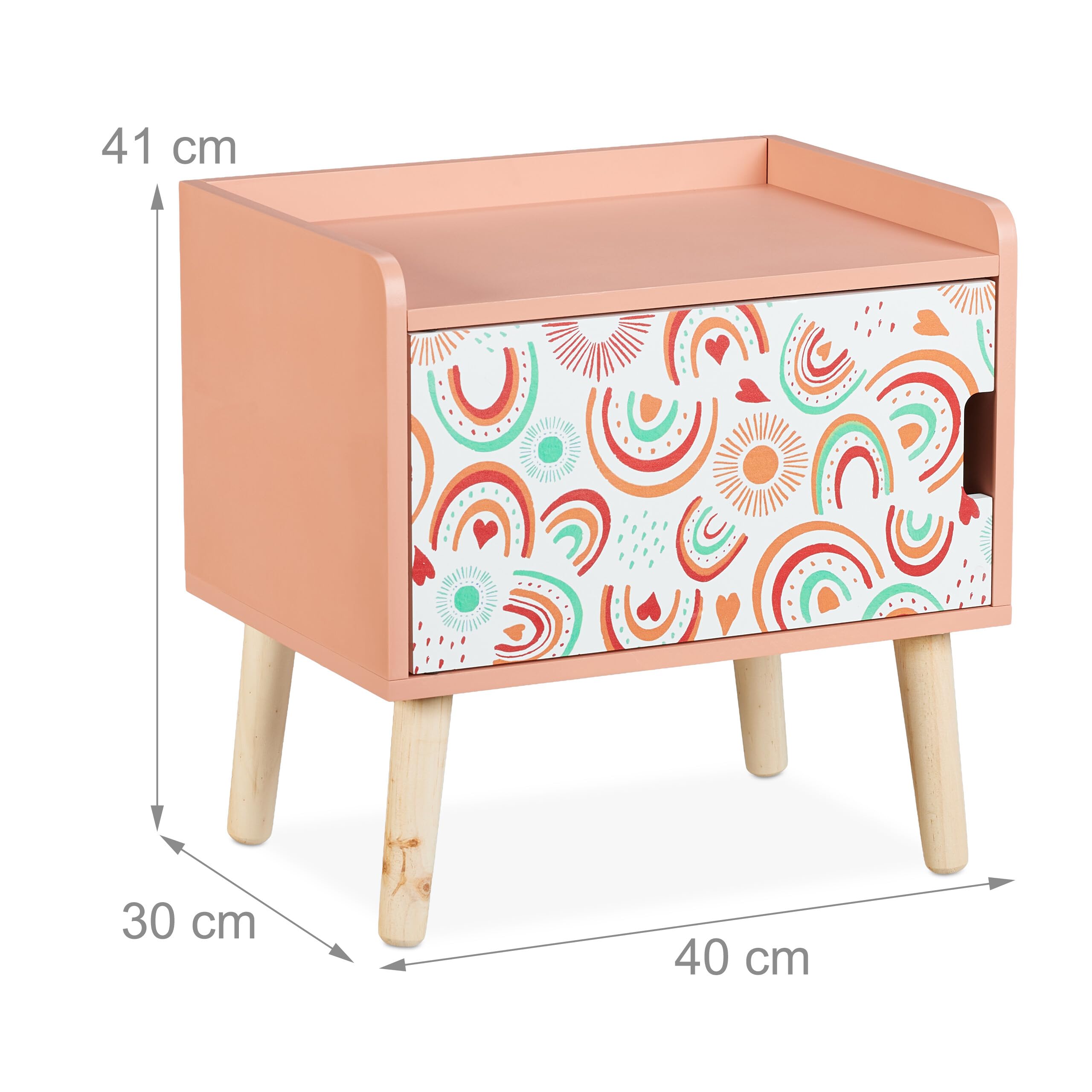 Relaxdays Table de Chevet, pour l'enfant, Case, Design météorologique, Bois de pin et MDF, HLP 41x40x30 cm, Multicolore