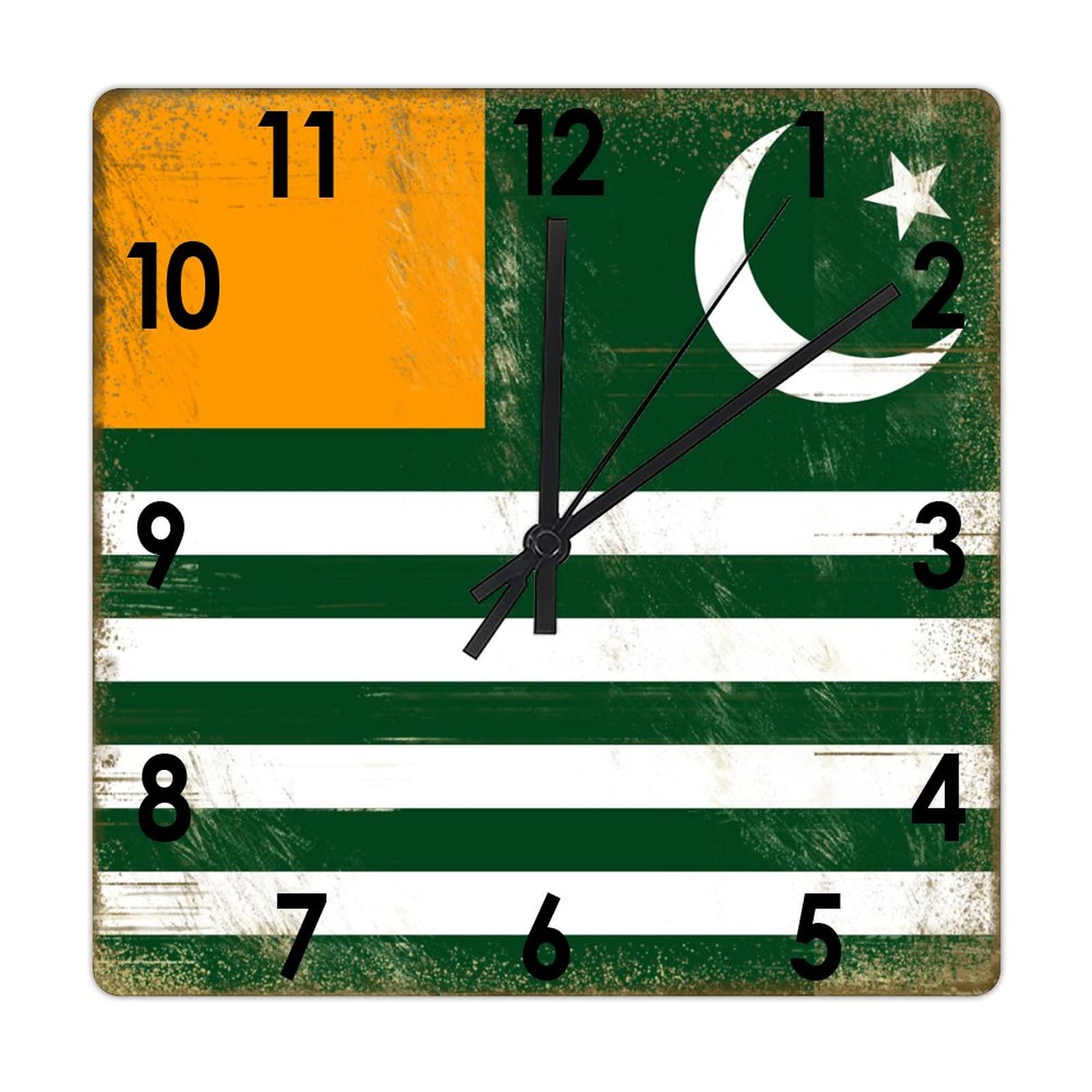 Horloge murale drapeau du Cachemire bois silencieuse 38cm vintage