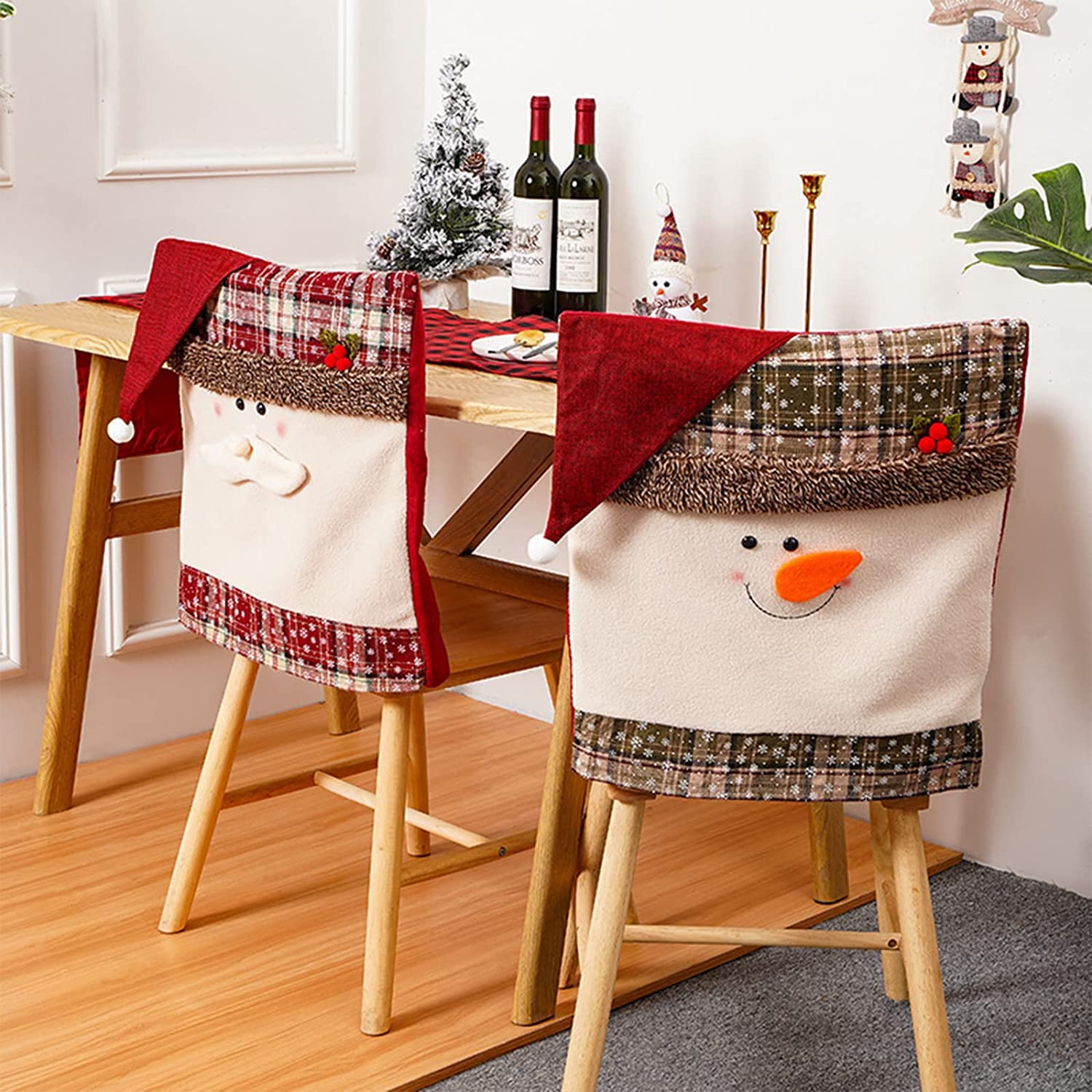 Fundas for sillas navideñas,Fundas for sillas de comedor,4 piezas Fundas for sillas de comedor navideñas,Protector de fundas elásticas for sillas de Navidad,Fundas for sillas Parsons de cocina lavable