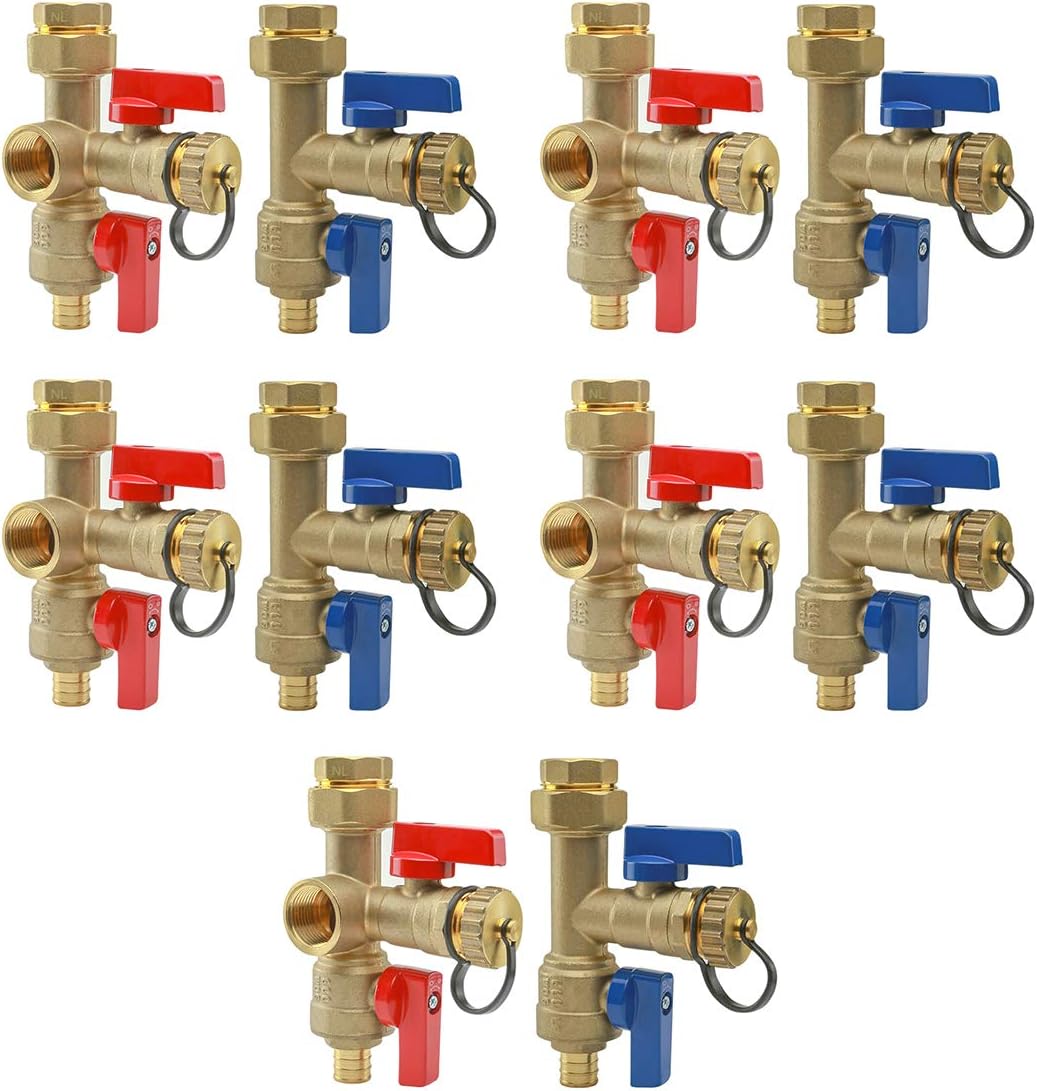 Midline Valve GUHW-JTP56-Q-MG-5 Tankless Water Heater Kit- Set of 2 Heavy Duty Hot and Cold Isolation Valves with Cleanouts, Forged Brass, 3/4 in. Pex (5 Pack)
