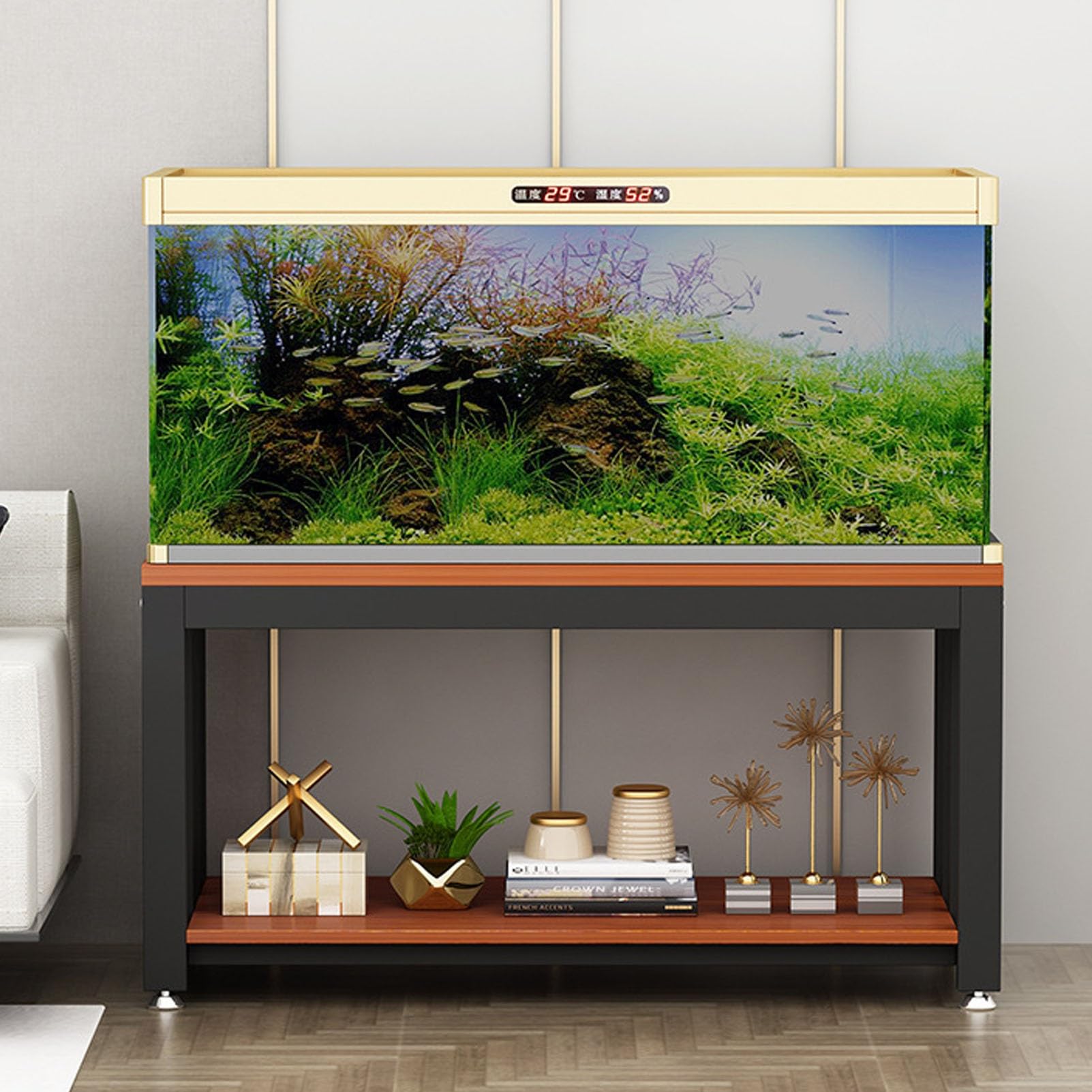 Stojak do akwarium z metalową ramą, 2-poziomowy stojak terrarium na zbiorniki dla gadów, stabilny stół do salonu lub biura