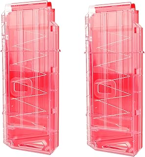 lififun Magazine Clips, 2 Pack 10-Dart Quick Reload Dart Clip Magazine for Nerf Centurion & Motostryke Mega (Clear & Red)