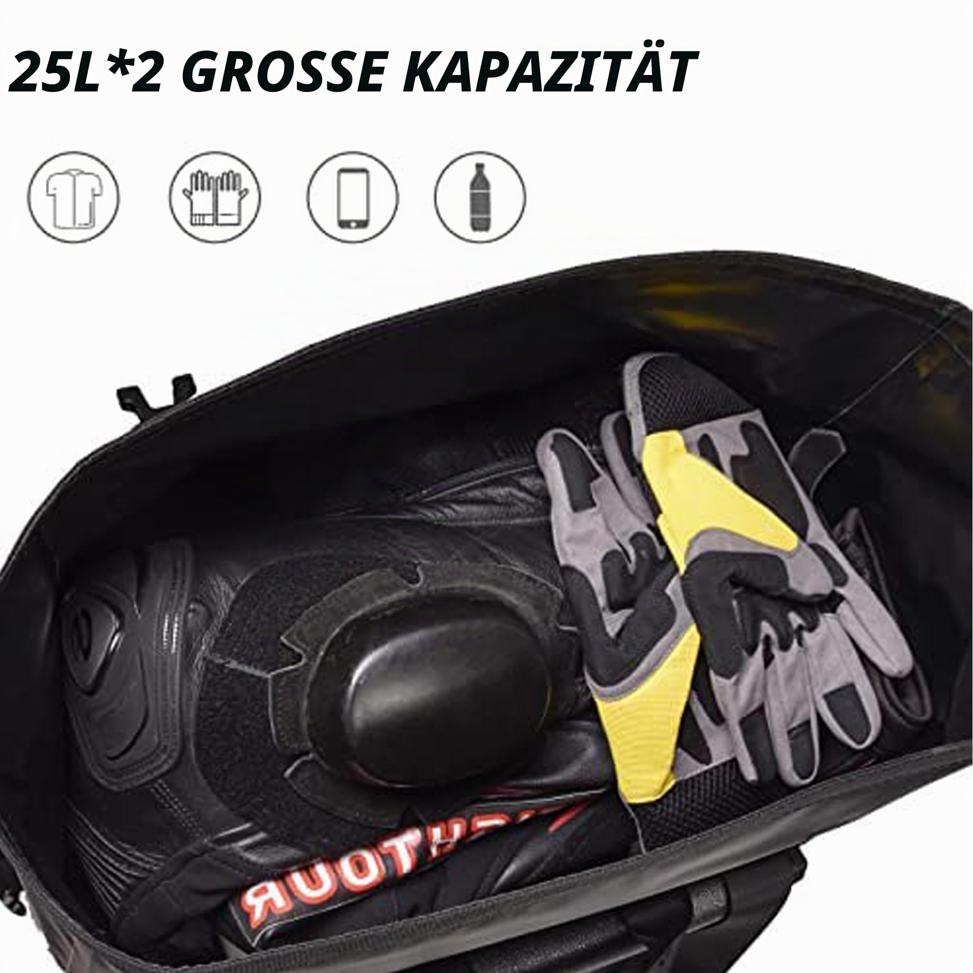 wasserdichte Motorrad-Satteltasche – 50L Reisegepäcktasche für Motorradreisen – Motorrad-Seitentasche – Abnehmbare Tasche (Schwarz, 2er-Pack)