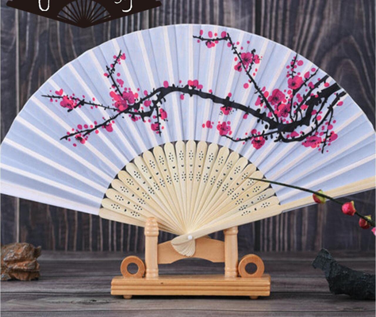 MTRoyaldia Folding Fans Handheld Fans Bamboo Fans Women's Hollowed Bamboo Hand Holding Fans for Wall Decoration, Gifts (White)