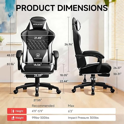 Miniatura 2 de GTPLAYER Silla para videojuegos, silla de cuero con respaldo alto para juegos de computadora con reposapiés, silla de oficina ergonómica de altura