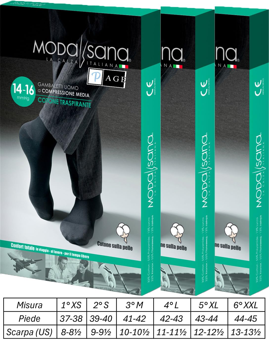 p age 3 Paia di Modasana Gambaletti Cotone uomo ANTRACITE Calze a compressione graduata 14/16 mmHg Size XL