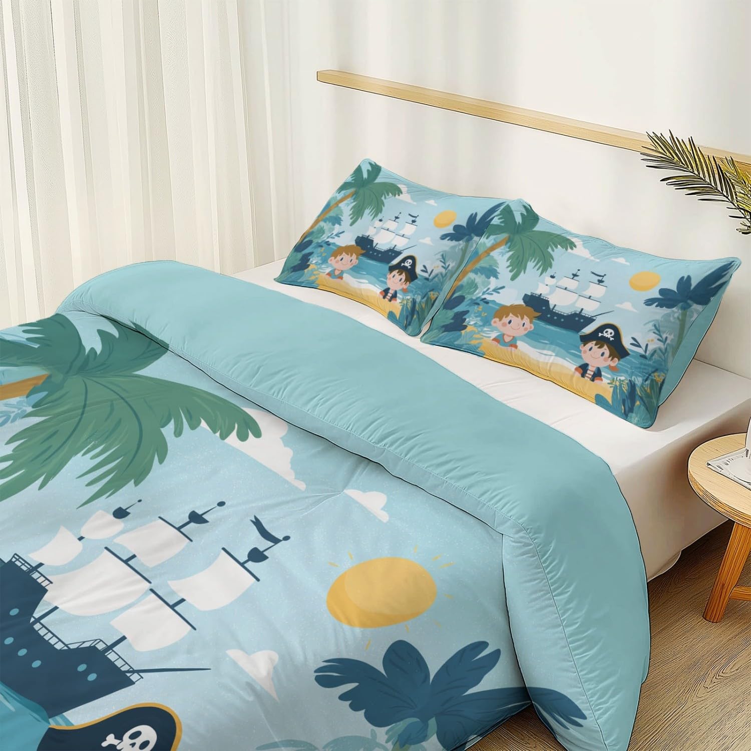 Giocosity zestaw pościeli plażowej dla dzieci 230 cm x 220 cm - bardzo miękka mikrofibra, 3 sztuki z ukrytym zamkiem błyskawicznym i dopasowanymi poszewkami na poduszki niebiesko-żółta