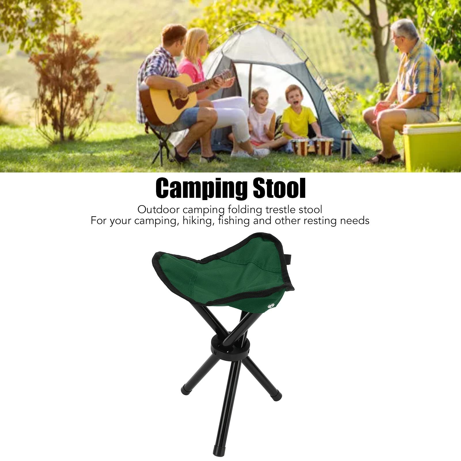 Folding Camping Stools Camping Stool Camping Tripod Stool Portable Foldable Lightweight Camping Tripod Seat For Hiking Walking Fishing Travel (Green)