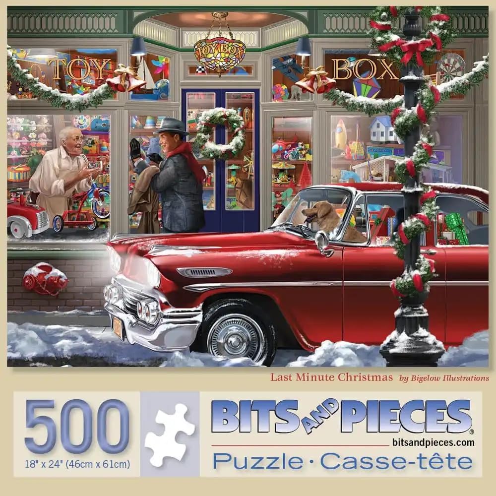 Bits and Pieces – 500 Piece Jigsaw Puzzle for Adults – Last Minute Christmas - Old Fashion Christmas Toy Store Jigsaw Puzzle by Artist Bigelow Illustrations, Completed Puzzle Size: 18" x 24"
