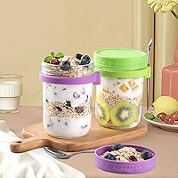 Vista 7 de Paquete de 4 recipientes de avena durante la noche con tapas y cuchara, tarros de vidrio de 16 onzas para avena durante la noche, contenedor