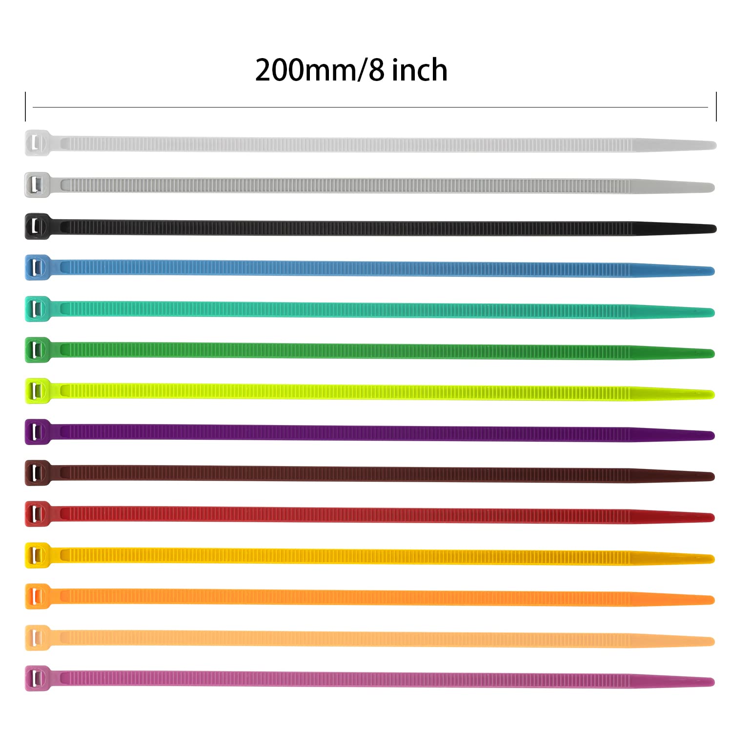 XINGO 1400 bridas de colores de 8 pulgadas, multicolor, paquete de 14 bridas de plástico de colores surtidos para el hogar, oficina, jardín, garaje y taller