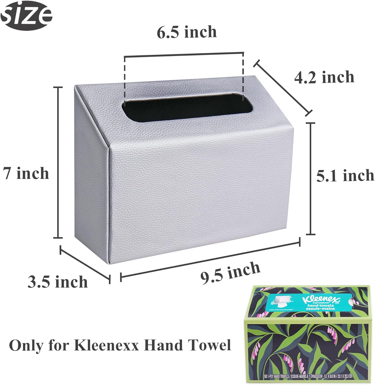 QIELIZI Hand Towels Box Cover,PU Leather Tissue Box Cover Holder Compatible with Kleenex Disposable Paper Hand Towels Suitable for Dining,Kitchen,Bathroom(1-Lychee Silver)