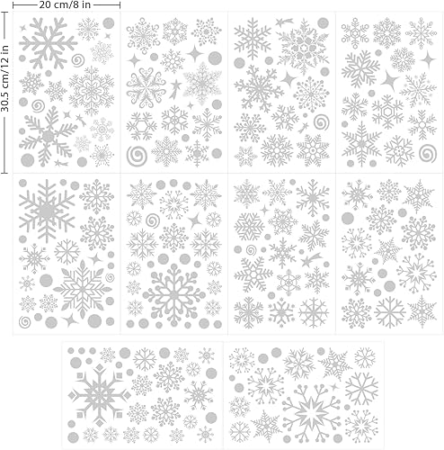 Miniatura 3 de JMANNI Copos de nieve para ventana, 10 hojas de calcomanías de Navidad, decoración de copos de nieve para puertas, ventanas de tiendas, frentes de