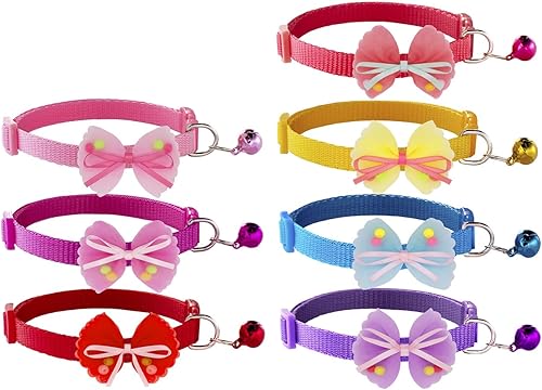 Paquete de 8 collares clásicos a cuadros para cachorros con campanas, collares de identificación de gato ajustables de 7.5 a 12.6 pulgadas, bonitos