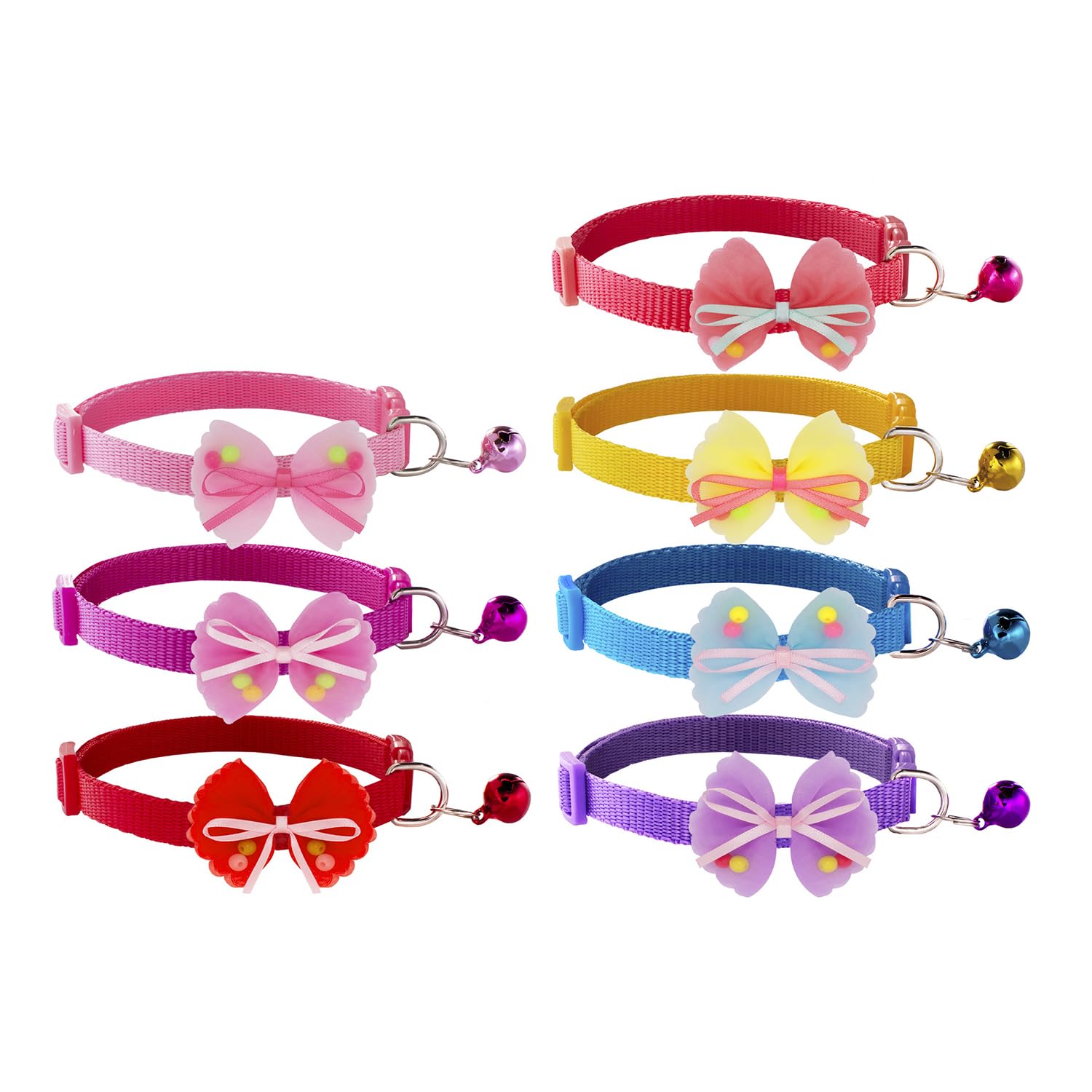 Flymind 7 Pack Puppy Collars, Puppy ID Collars with Bell Adjustable 8.3-13in, Cute Bow Soft Nylon Whelping Identification Collars for Girl Boy Puppy