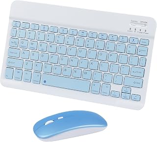 SUPER DREAM Bluetooth键盘鼠标套装 ipad对应键盘 平板电脑/智能手机键盘 10英寸 无线键盘 充电式 可爱 小巧 薄款 轻便 携带方便 支持Windows Mac iOS 安卓 长时间运行英语排列(蓝色)
