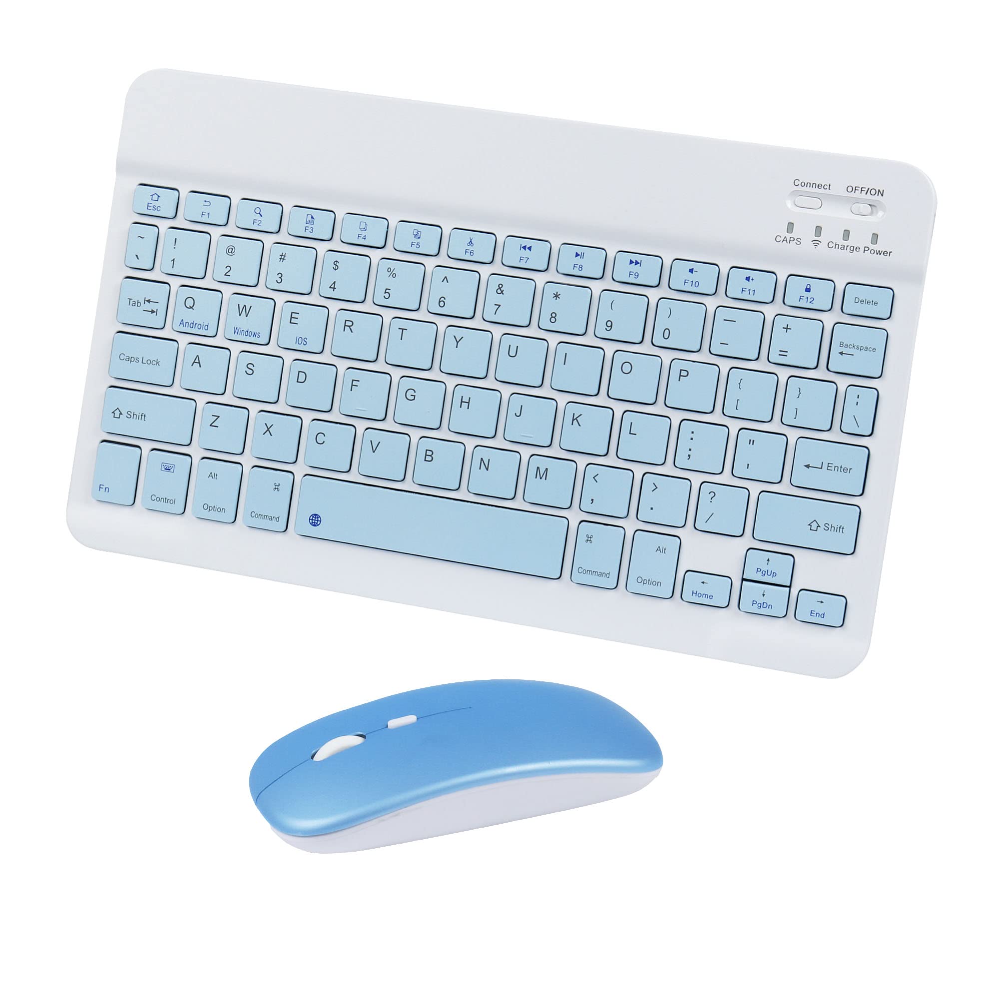 SUPER DREAM Bluetoothキーボードマウスセット ipad対応キーボード タブレット/スマホ用キーボード 10インチ ワイヤレスキーボード 充電式 可愛い コンパクト 薄型 軽量 携帯便利 Windows Mac iOS Android対応 長時間稼働 英語配列（青）