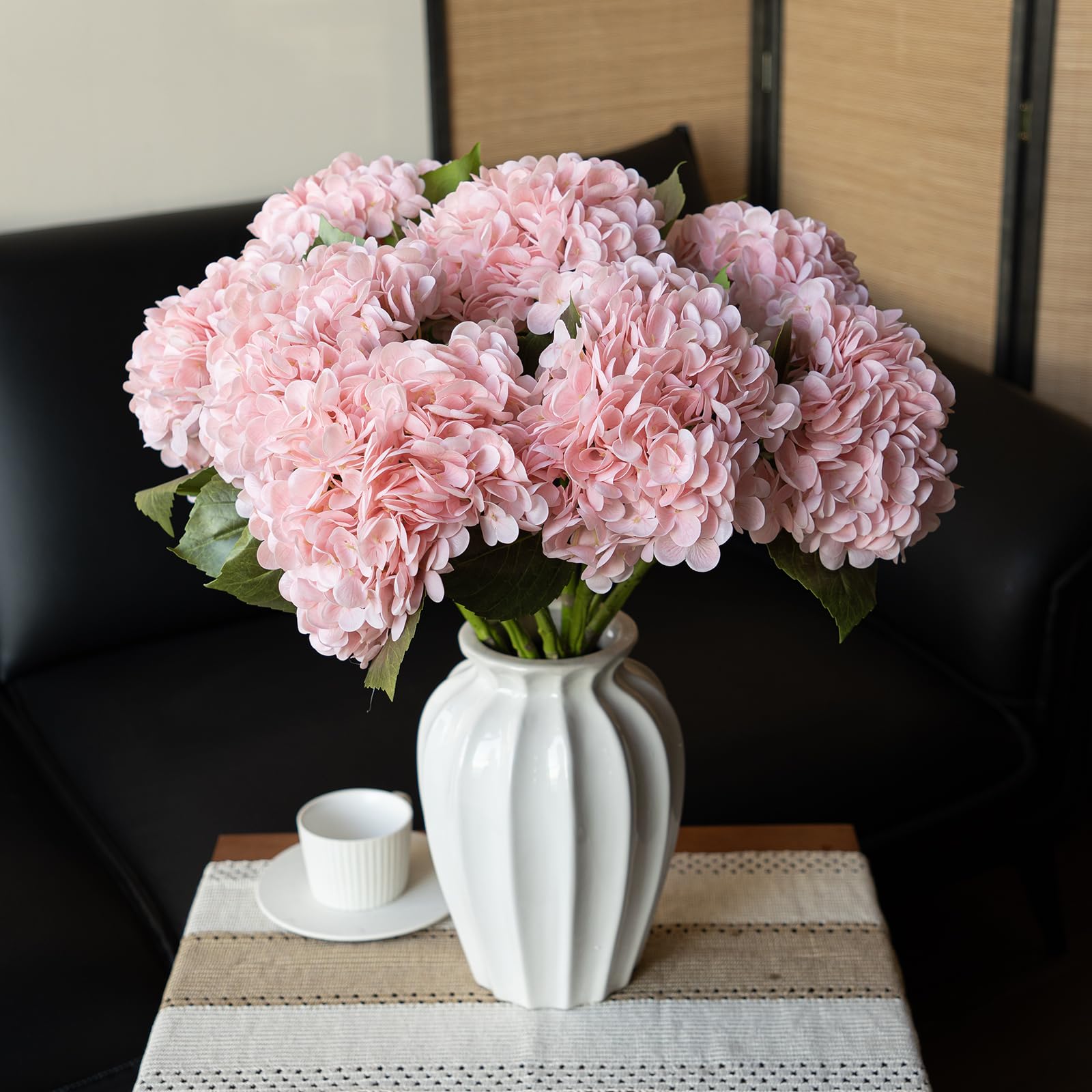 DUYONE 4Pcs 56 cm lebensechte künstliche Hortensie, 2 Rosa,2 Weiß Große Echte Touch Blumen Künstliche Blumen Trockene Blumen Hochzeit Weihnachten Büro Familie Party Wohnzimmer Tisch Deco