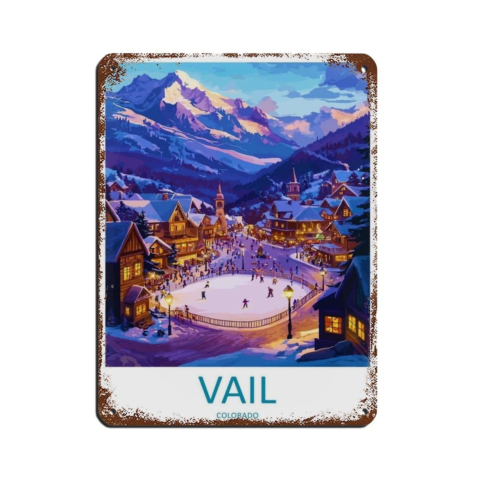 Vail Travel Colorado Art Mountain Landscape Tin Sign Vintage Metal Pub Club Cafe Bar Home Wall Art Decoration Poster Retro 12x16inch(30x40cm)
