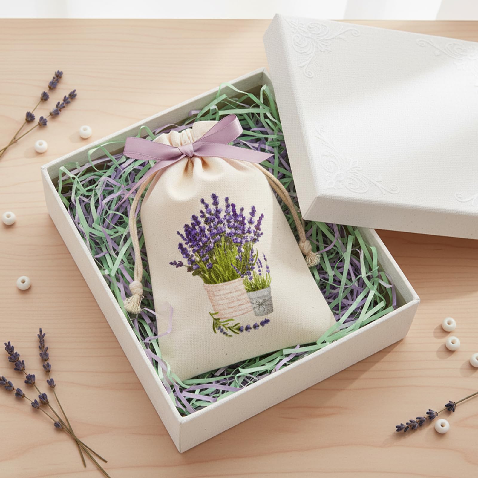 Lavendel Geschenksäckchen Set, 8 Stück Baumwollsäckchen, 11×16cm Stoffsäckchen mit Kordelzug, Vintage Muster, Wiederverwendbar für Schmuck Aufbewahrung Hochzeit Weihnachten Küche, Haushalt & Wohnen