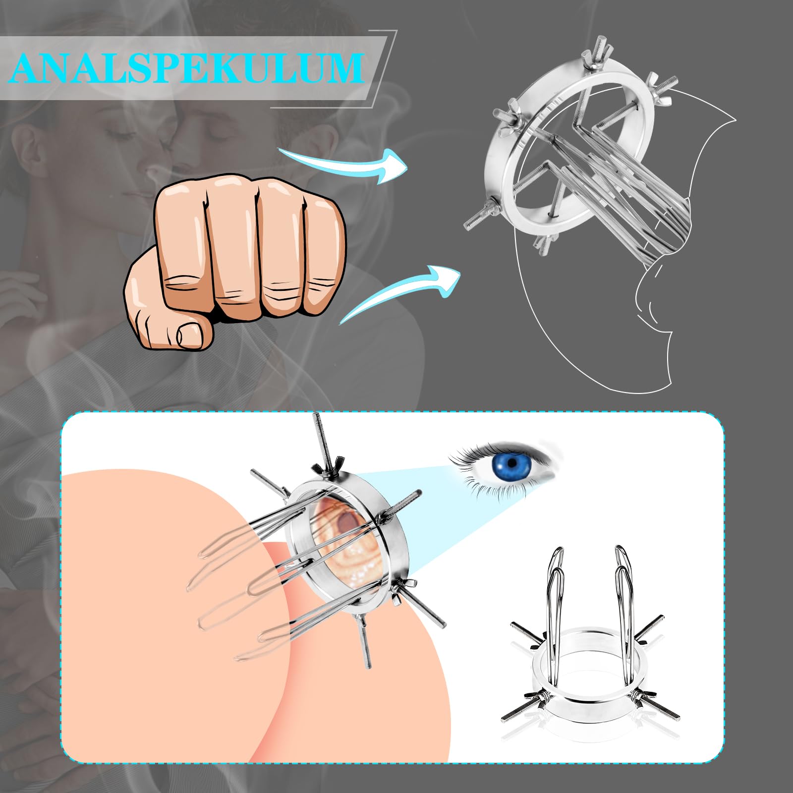 AMAZBEE Dilatatori vaginale in metallo Plug anale, donne 4 viti/6 viti in acciaio inox dilatatore anale, dilatatore anale regolabile Labia Expander, SM Bondage Sex Toys per gli uomini (4 Screws)