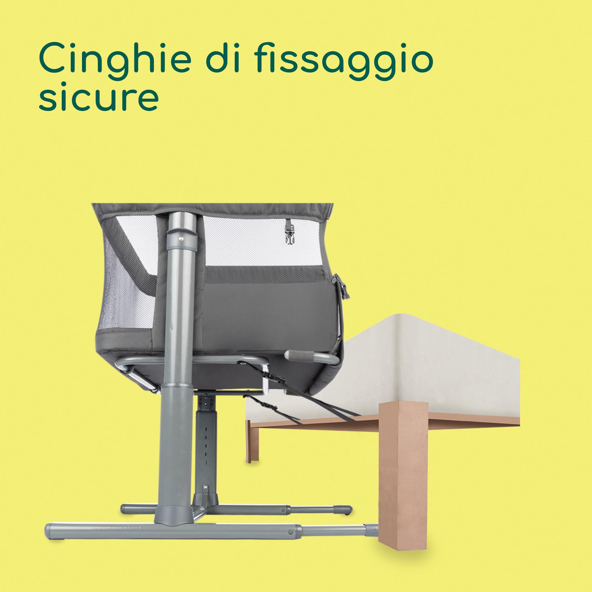Bebeconfort Zina Culla Neonato Fianco Letto, 0-6 mesi (0-9kg), Lettino Neonato Pieghevole, 5 Altezze Regolabili, Materassino Reclinabile, Mineral Graphite