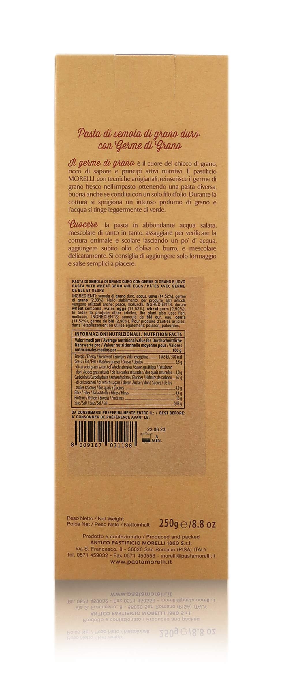 Antico Pastificio Morelli 1860 Srl Pasta Al Huevo con Germen De Trigo - Formato Tagliolini - Lote de 8 x 250g