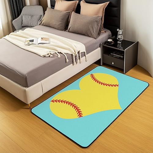 Miniatura 4 de Alfombra decorativa de sóftbol de 5 x 7 pies, para amantes del softbol, bola de amor, temática deportiva, para niñas y mujeres, verde azulado