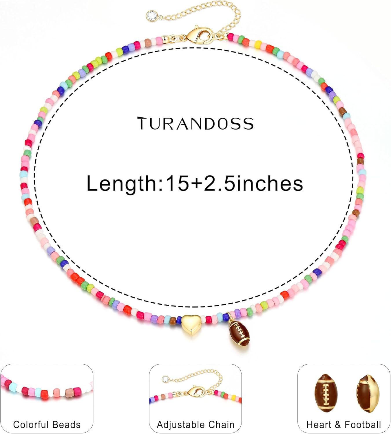 Turandoss Softball/Soccer/Volleyball/Basketball Necklace for Girls Women - Colorful Beaded Dainty Heart Pendant Necklaces for Women Her Kids Personalized Jewelry Gifts - Image 6
