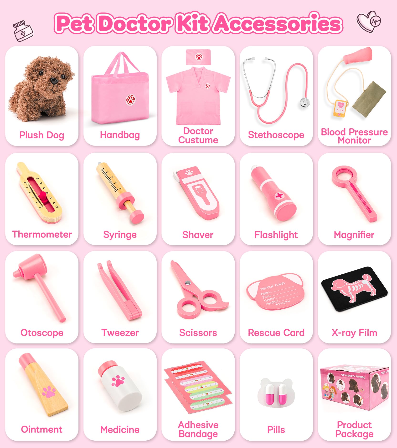 Ophy Valigetta Dottore Bambini,Legno Kit Dottore Bambino Stetoscopio ad alta Simulazione e figmomanometro,Camice da Medico,Gioco di Ruolo Kit Dottoressa Bambina Ragazze e Ragazzi di 3,4,5,6,Halloween