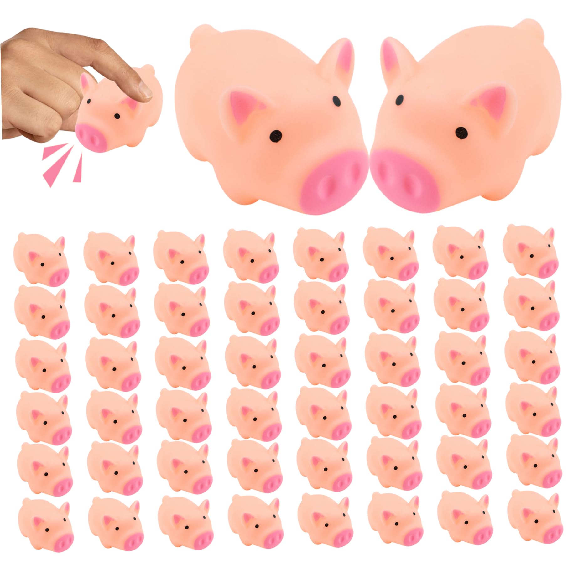 Veesper 50 Pcs Mini Rubber Pigs Bath Toy Float Squeak, Cute Piggy Baby Bathtub Toys for Halloween, Christmas, Farm Animal Party Favor, Style 2