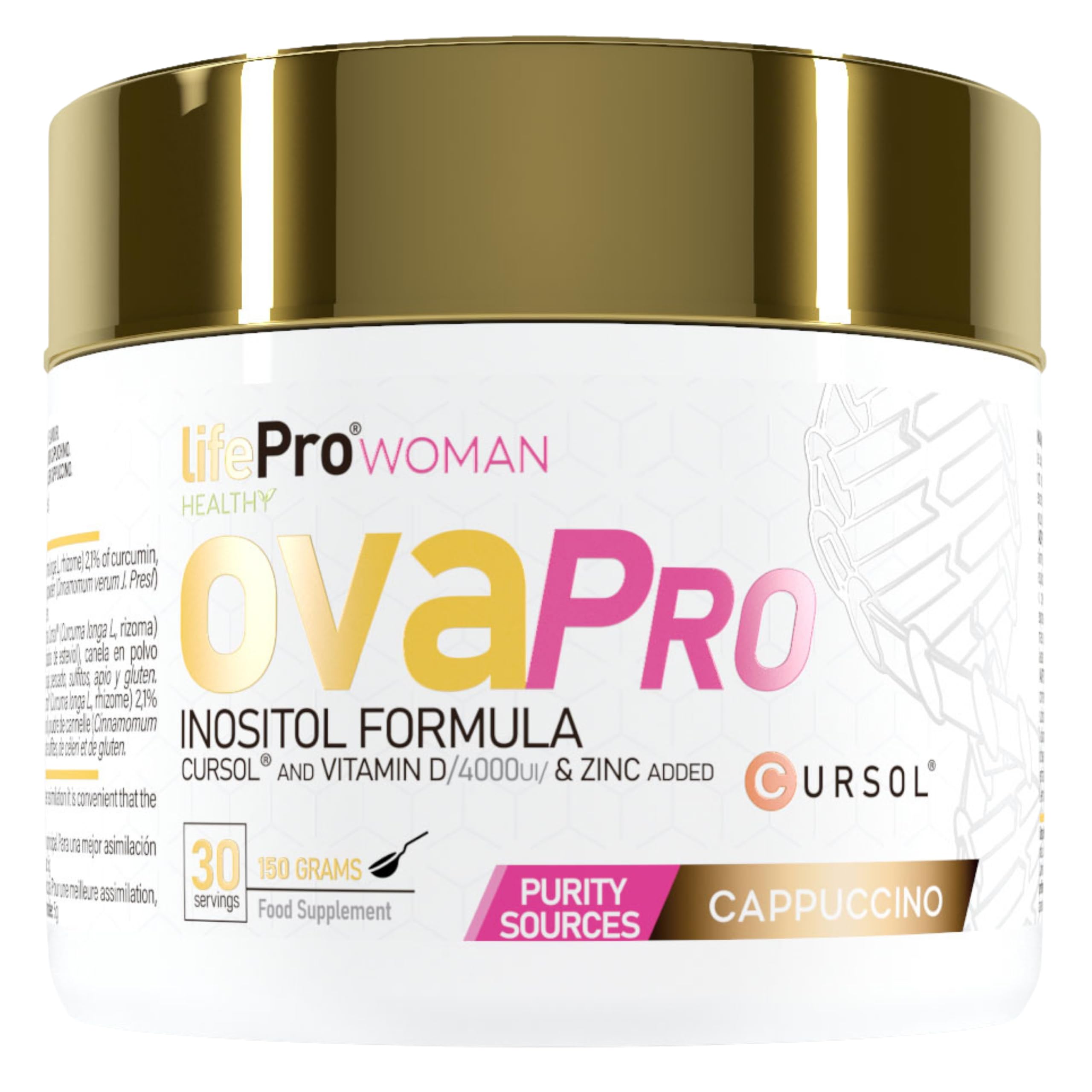 Life Pro Inositol Ovapro 3000mg PCOS, Inositol polvo para SOP con Myo & D-​chiro Inositol, Vitamina D, Zinc y Cúrcuma, Apoyo hormonal y metabólico para mujeres