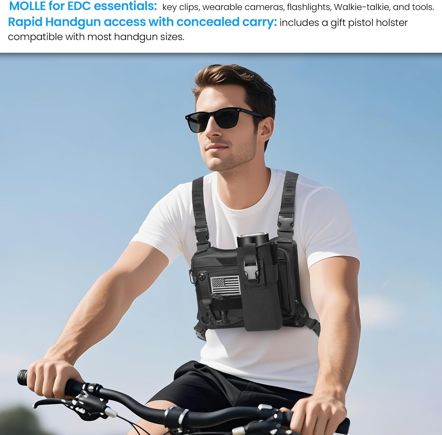 Chest Running Bag for Men,Tactical Holsters for Pistols for Hunting Sports Hiking Outdoor EDC Pack with Water Bottle Pouch - Image 2