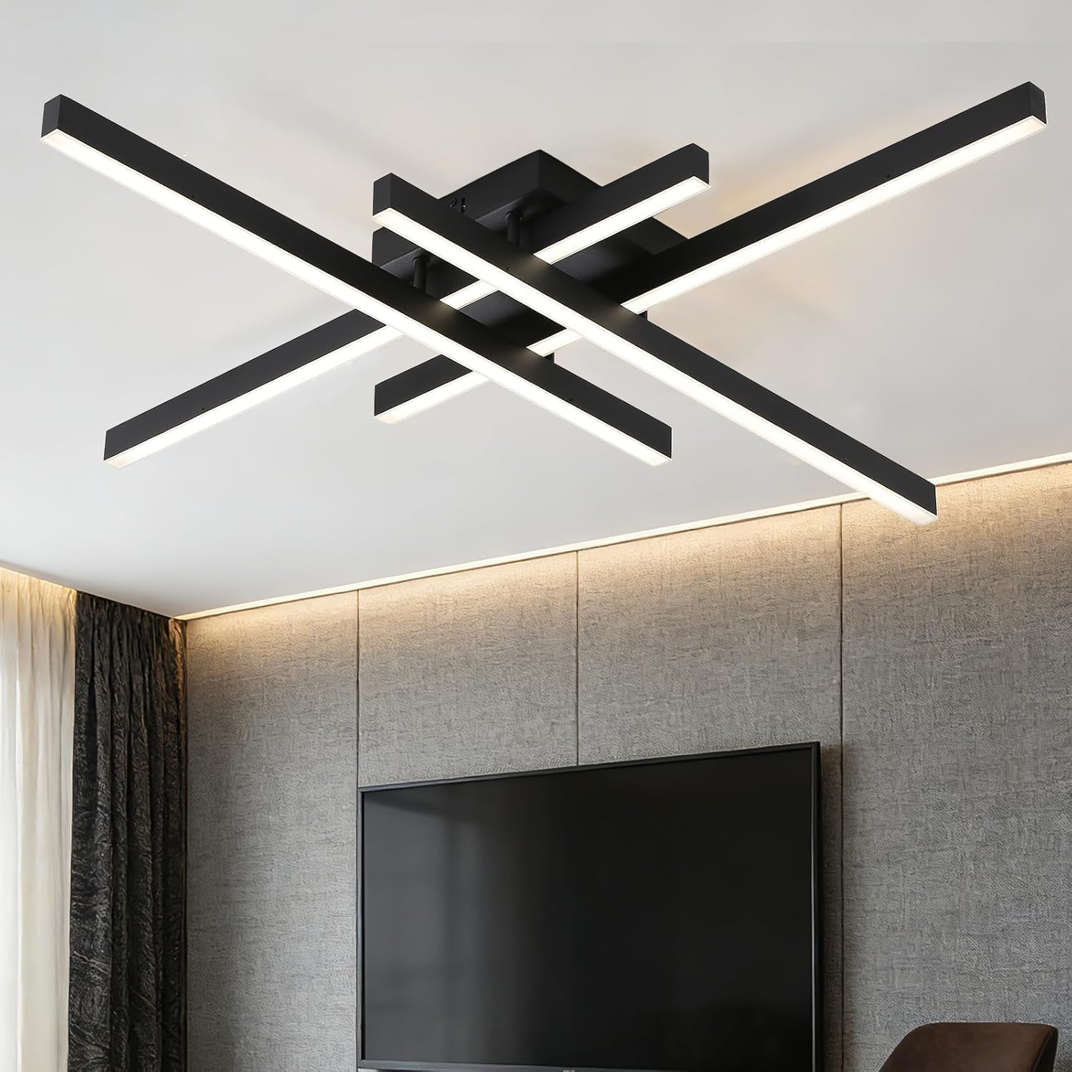 Semi Flush Mount Modern Light Fixture,35.4 Modern LED Ceiling Lights Fixture,for Hallway,Entrance,Cafe,Living Room,Bedroom,Corridor,Porch,Passage Light Fixtures (Black (4-Lights))