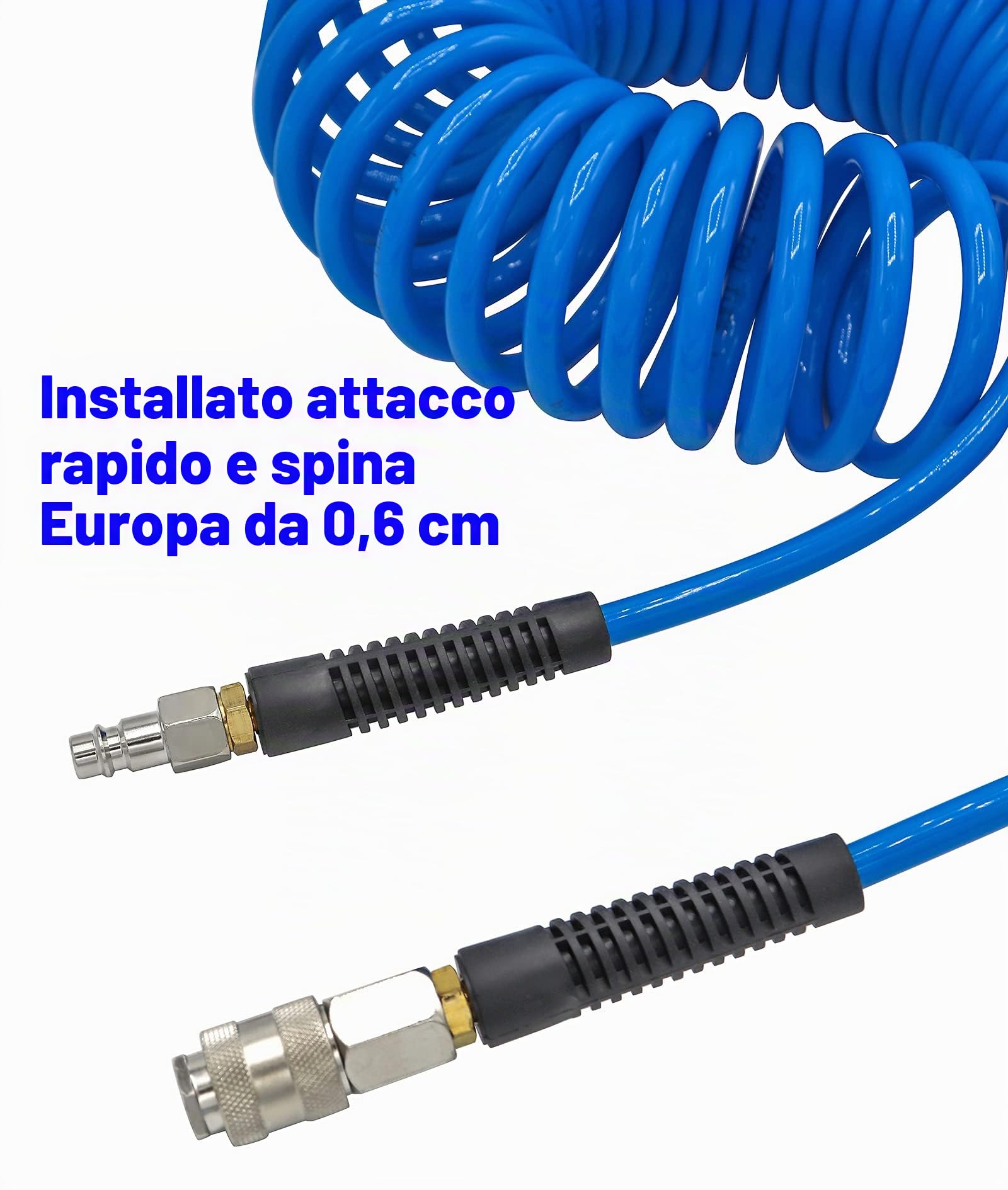 YOTOO Tubo flessibile per compressore d'aria in poliuretano, 10 m, 6 mm x 9,5 mm, limitatore piegatura, accoppiatore rapido, 1/4" blu