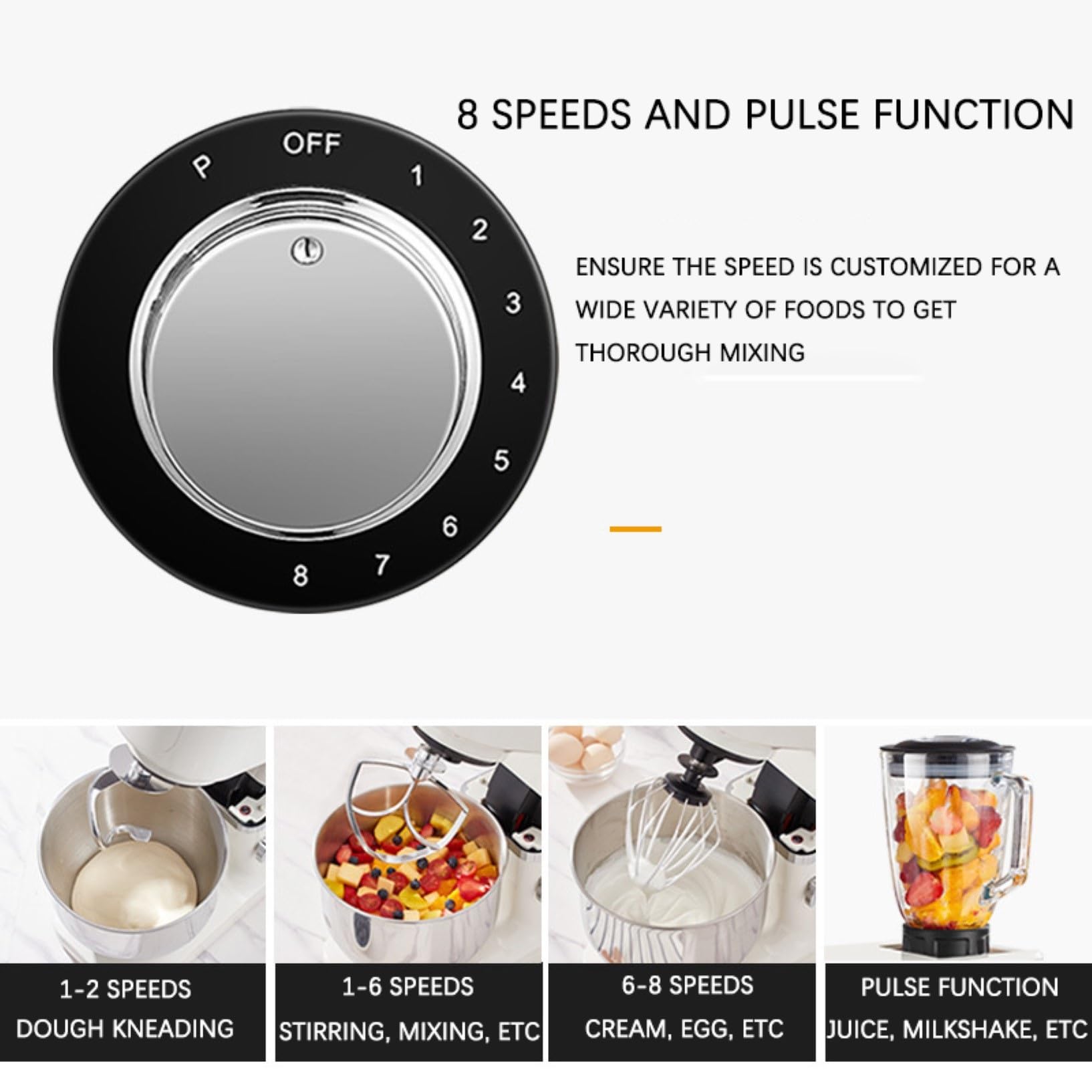 Mixer Elettrico Professionale 1000W per Alimenti,Mixer Cucina Leggero E Portatile 8 velocità,Ciotola in Acciaio Inox 5,2L per Maggior Parte dei Cuochi Domestici
