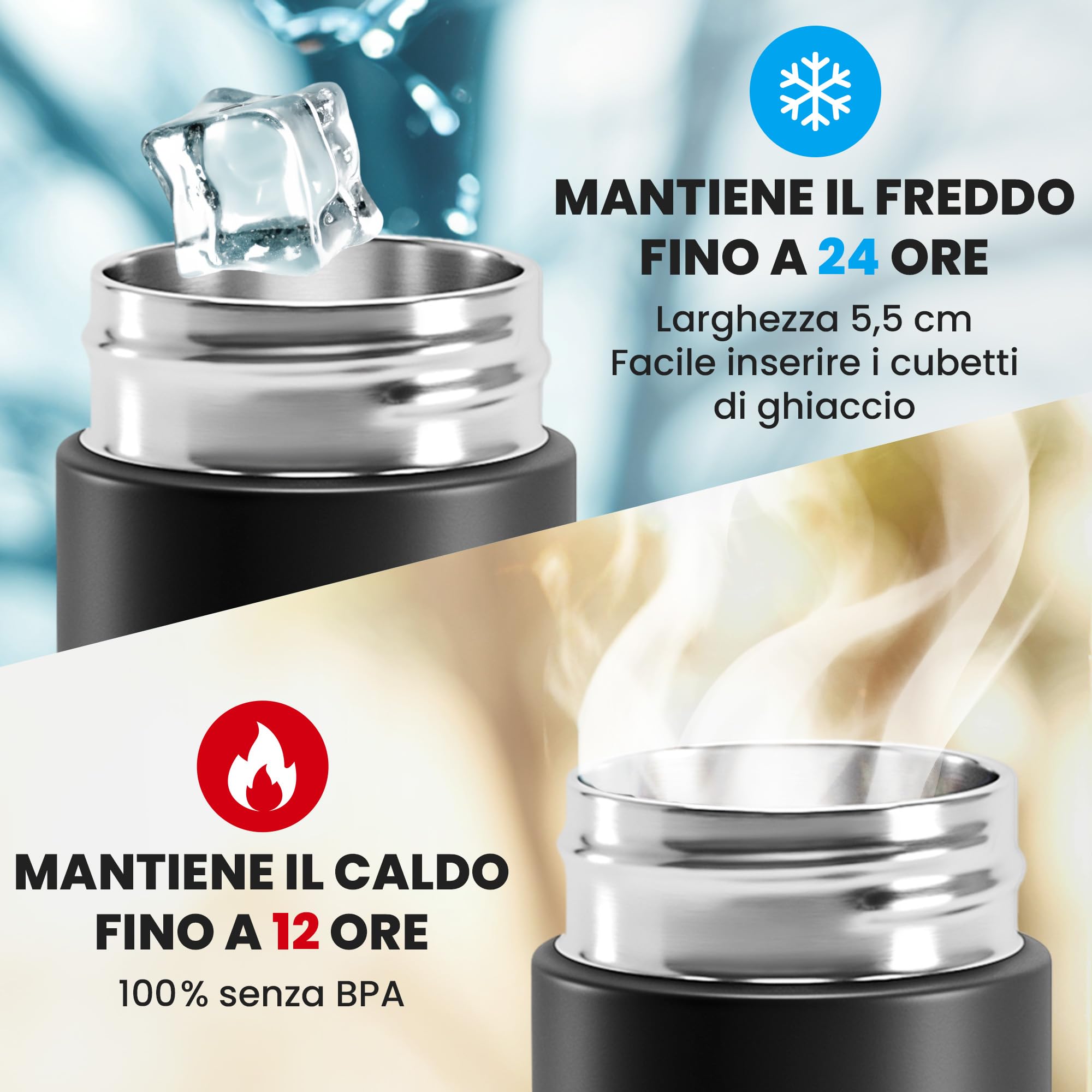 Infusore per tè/frutta e borraccia d’acqua + colino + inserimento per frutta senza BPA | 450ml bottiglia termica in acciaio inox con isolamento vuoto | ufficio, outdoor, scuola, sport – caffè, tè