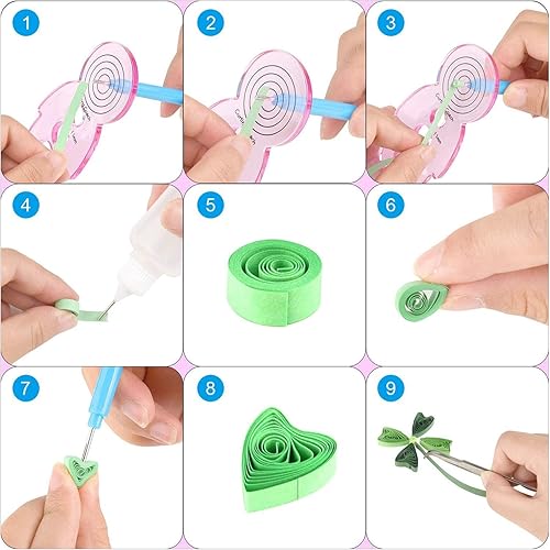 Miniatura 7 de Woohome Juego de 33 tiras de papel con 17 herramientas de quilling, 16 colores, 1600 tiras de papel con bolígrafo de quilling, papel de arte para