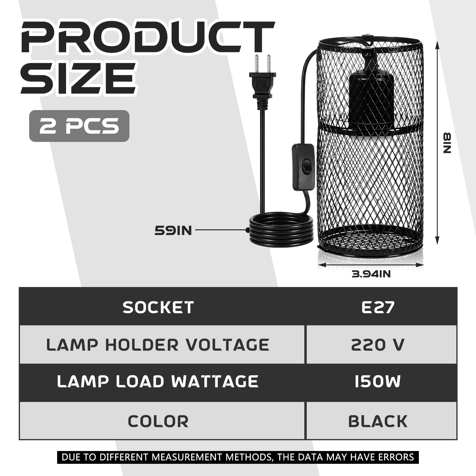 VIHOSE 2 protectores de lámpara de calor para reptiles con emisor de calor de cerámica de 150 W, soporte de lámpara de calefacción antiquemaduras, jaula de malla, pantallas de protección para reptiles