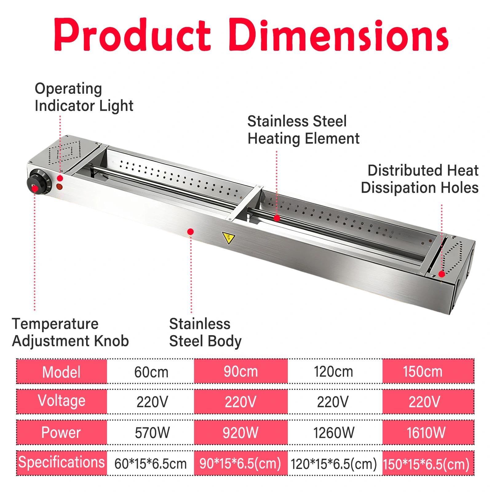 Lampara de Calor de Alimentos, Lampara Calentador Comida para Buffet, Restaurante, Cantina, Pizza, Calentador de Alimentos Acero Inoxidable Colgante Temperatura Ajustable(30-85℃)(60cm)