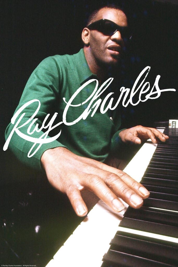 Ray Charles Signature Piano Jazz Music Photo Cool Wall Art Print Poster 24x36