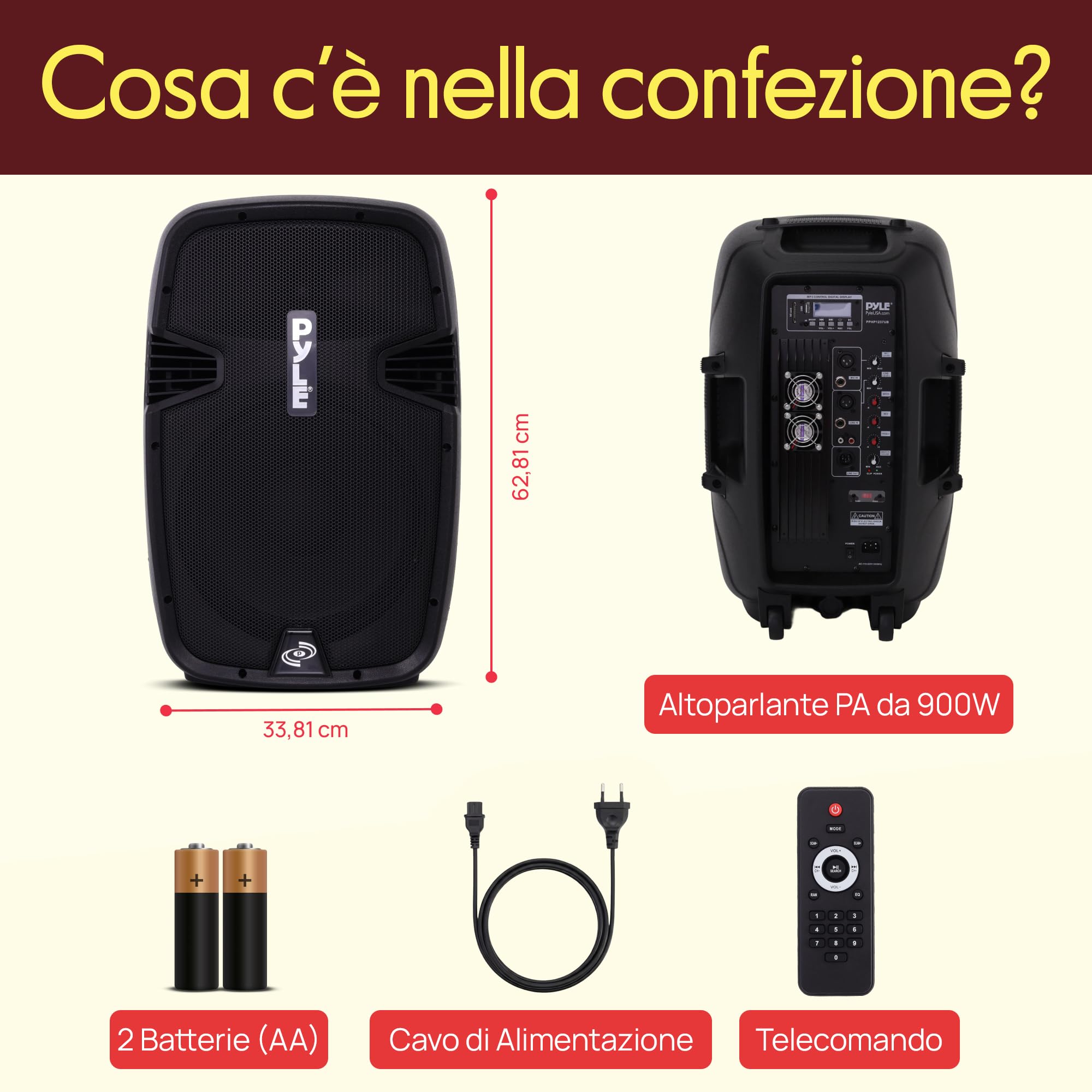 PYLE-PRO Cassa Bluetooth Attiva PA, Altoparlante Bluetooth con Subwoofer da 30,5 cm, Speaker da Palco Monitor Portatile, DJ Party Stereo con Amplificatore e USB Integrata per MP3