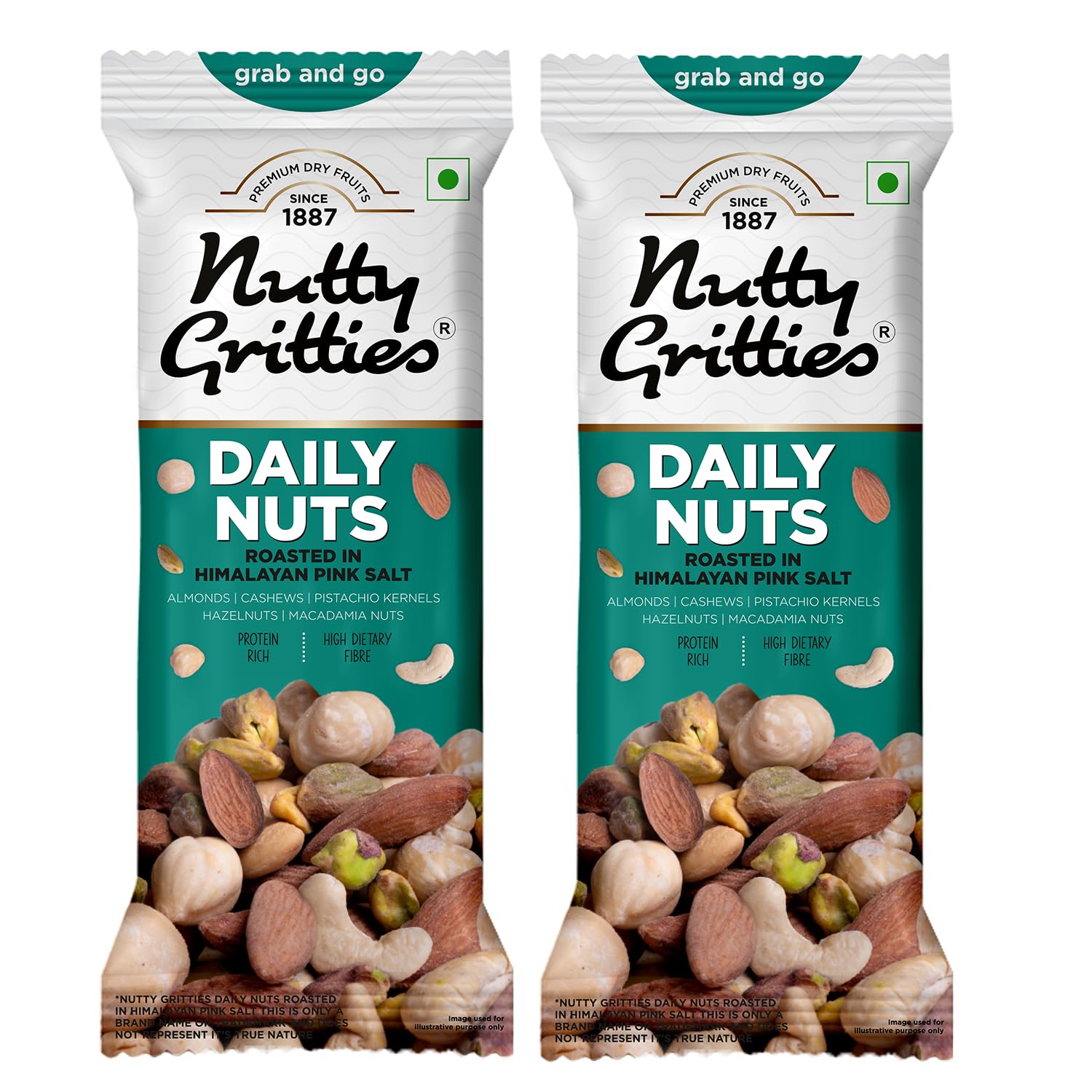 Nutty Gritties Daily Nuts with 5 Exotic Nuts Macadamias, Hazelnuts, Pistachio Kernels, Almonds, Cashews | Dry Roasted with Himalayan Pink Salt | Healthy Snack with Zero Oil | 35g