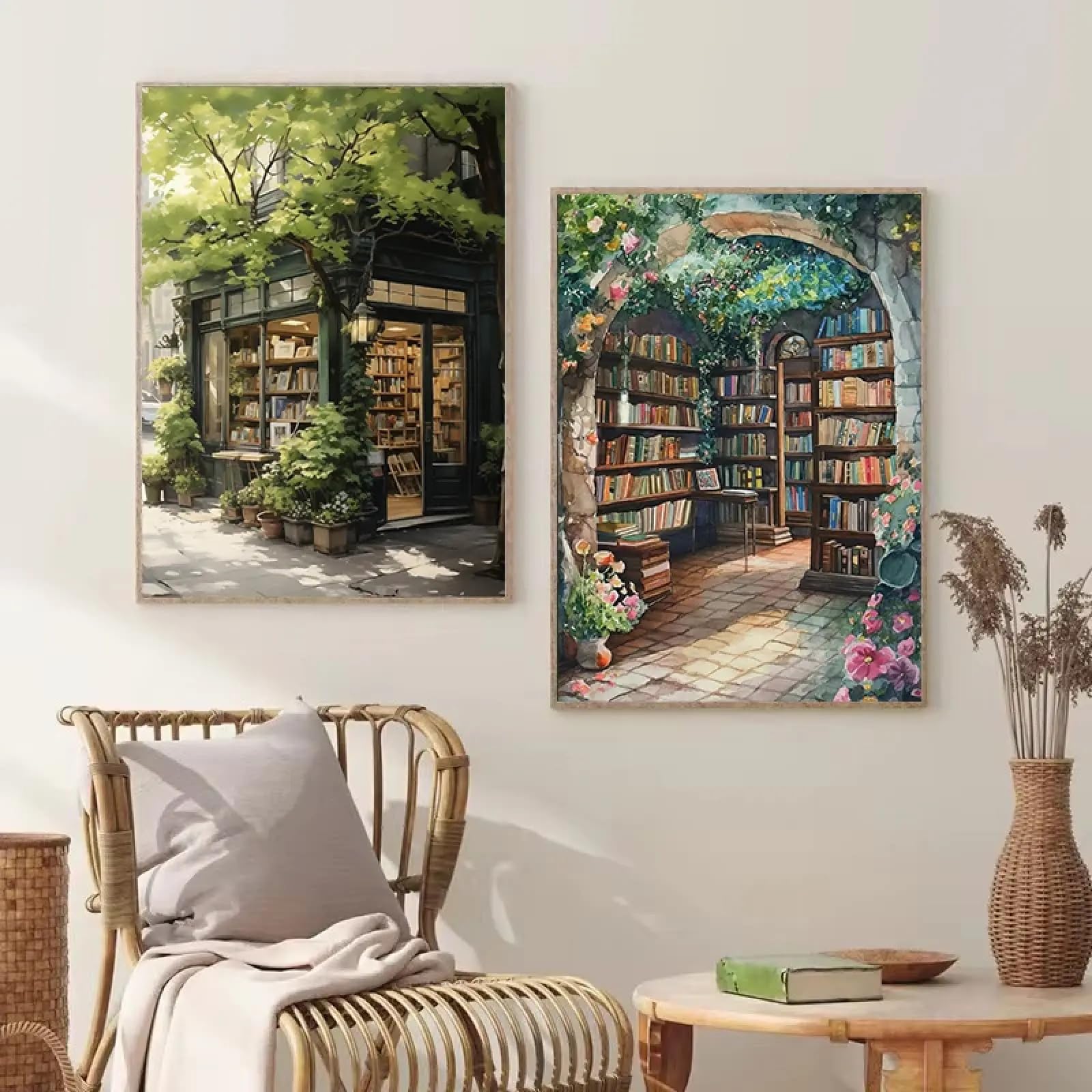 Tableau vintage bibliothèque plantes affiche toile 60x80 - 6