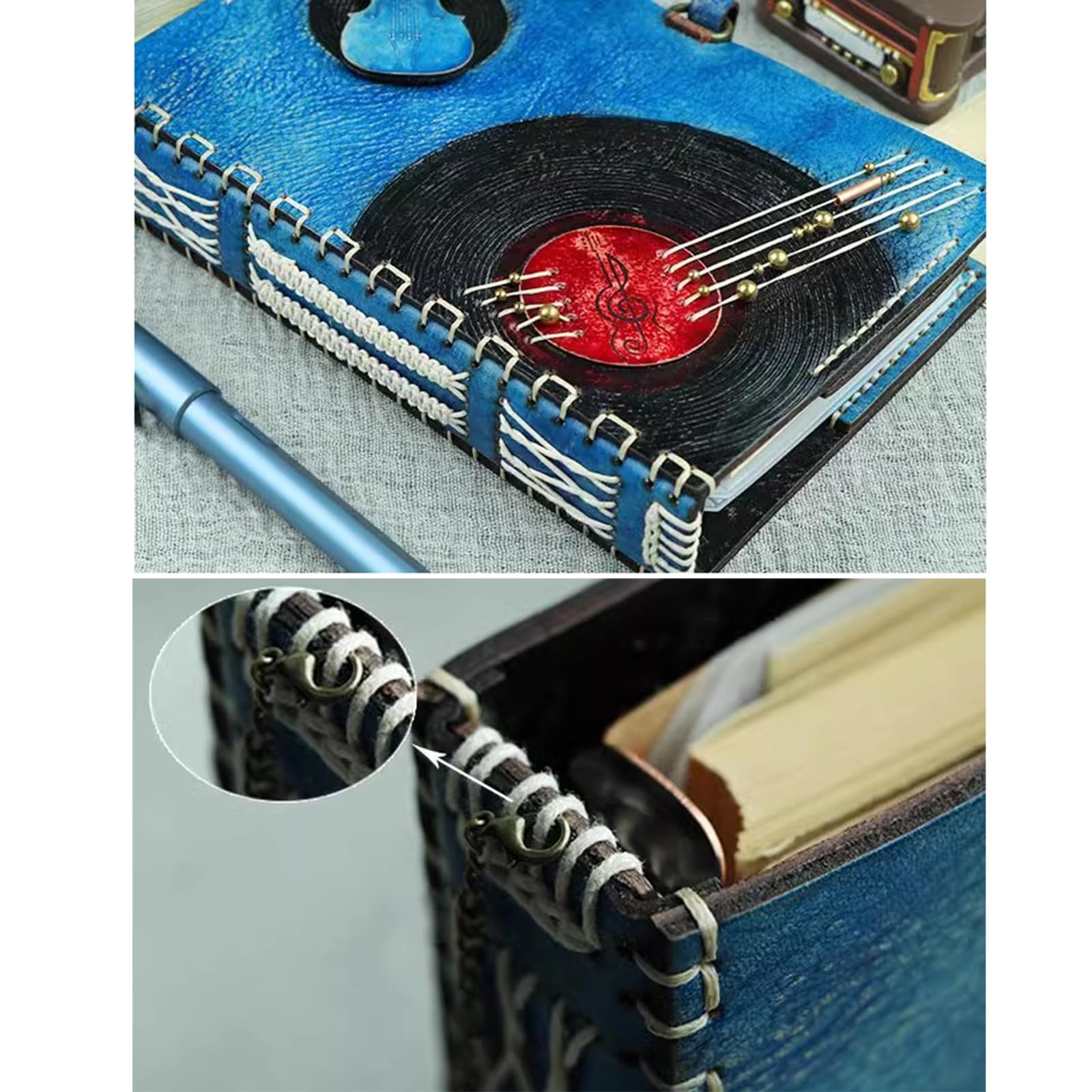 BmxauZ Diario rilegato in pelle A6, quaderno classico per schizzi per entrambi i sessi, blu, 80 fogli/160 pagine, ideale per scrivere, disegnare, schizzi e appunti di viaggio