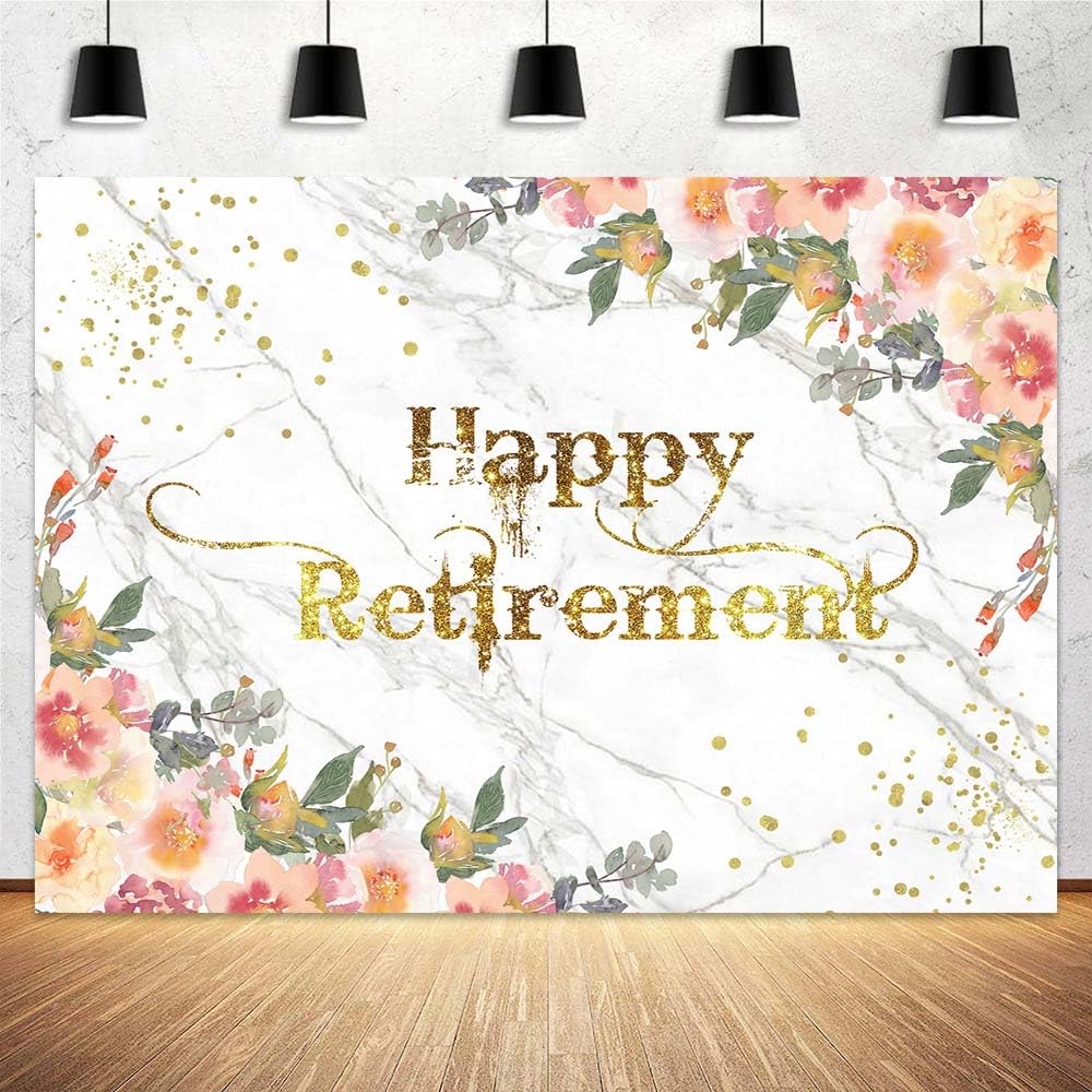 1,8 x 1,8 m Happy Retirement Banner sfondo per donne decorazioni per feste grano di marmo oro glitter sfondo foto decorazioni per feste grano di marmo congratulazioni foto stand puntello